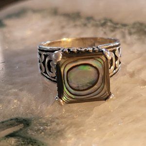 Vintage Sterling Silver Abalone Ring sz 9  7.2g  Super Colors